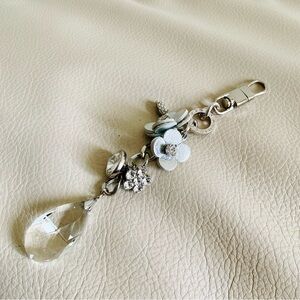 Anteprima Crystal Floral Keychain Charm Silver Bag Charm Rhinestone Italy
